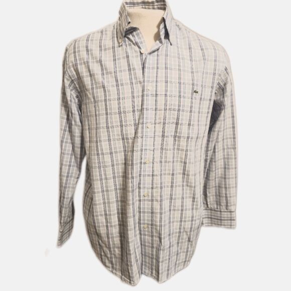 Lacoste blue & white plaid cotton button down shirt, size 40 (40cm collar) - Picture 1 of 7